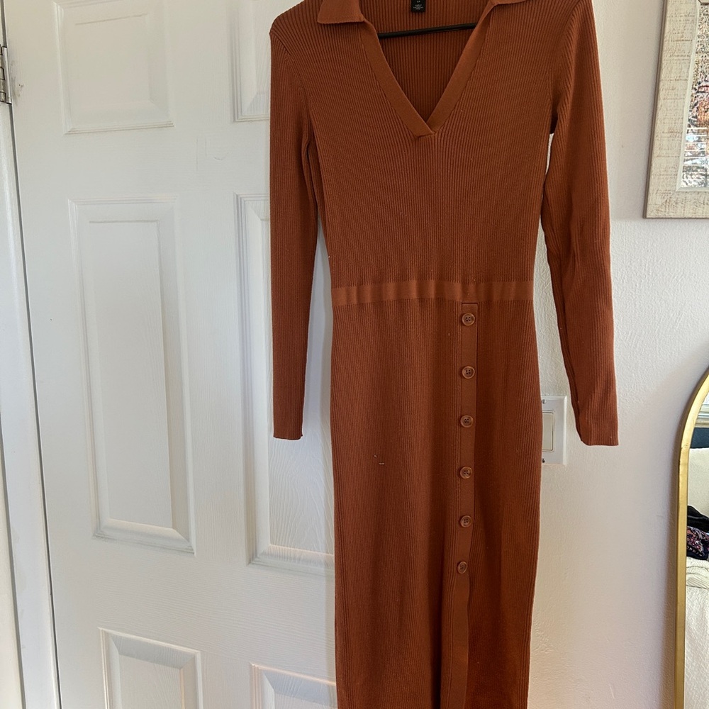 Halogen Rust Long Sleeve V-Neck Dress